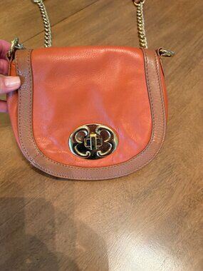 NWOT (Other) Emma Fox Tangerine Leather Saddle Crossbody Purse.